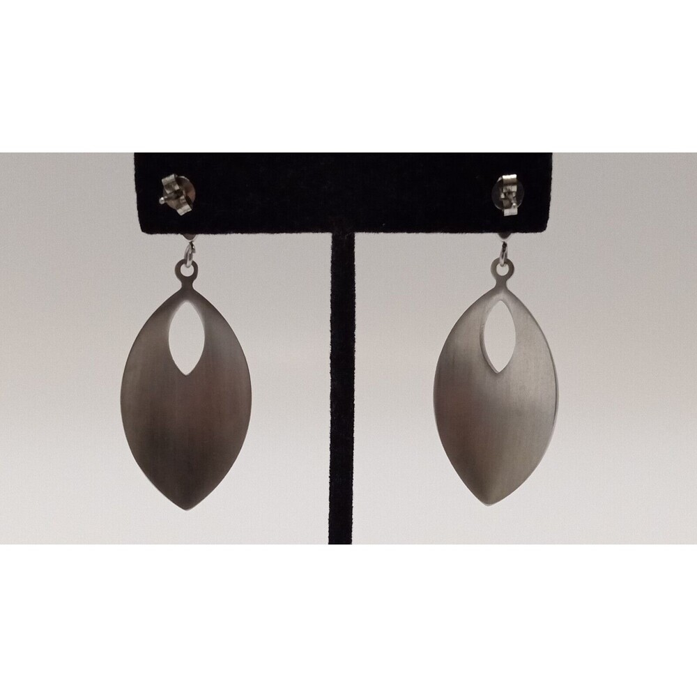 Stainless Steel & Clear Crystal Stud Dangle Earrings 2.5 inch - Picture 9 of 9